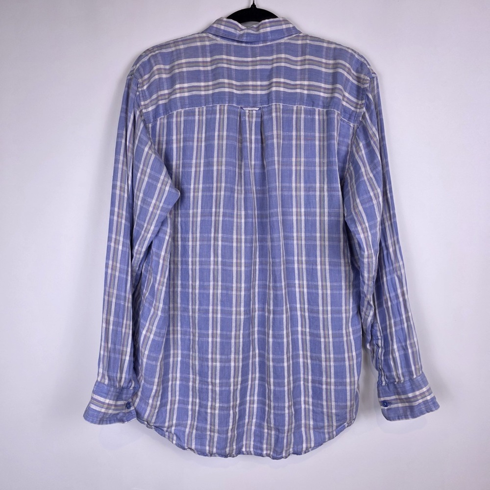 Indigo Palms Tommy Bahama Men's M Linen Plaid Shirt Embroidered Eagle Resortwear - Picture 6 of 10